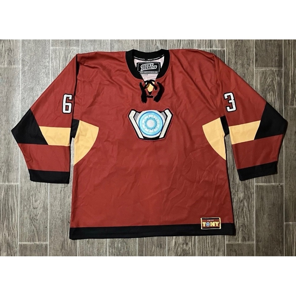 Geeky Jerseys Hockey Jersey Mens XL Red Stark 63 Iron Man Marvel Cosplay
